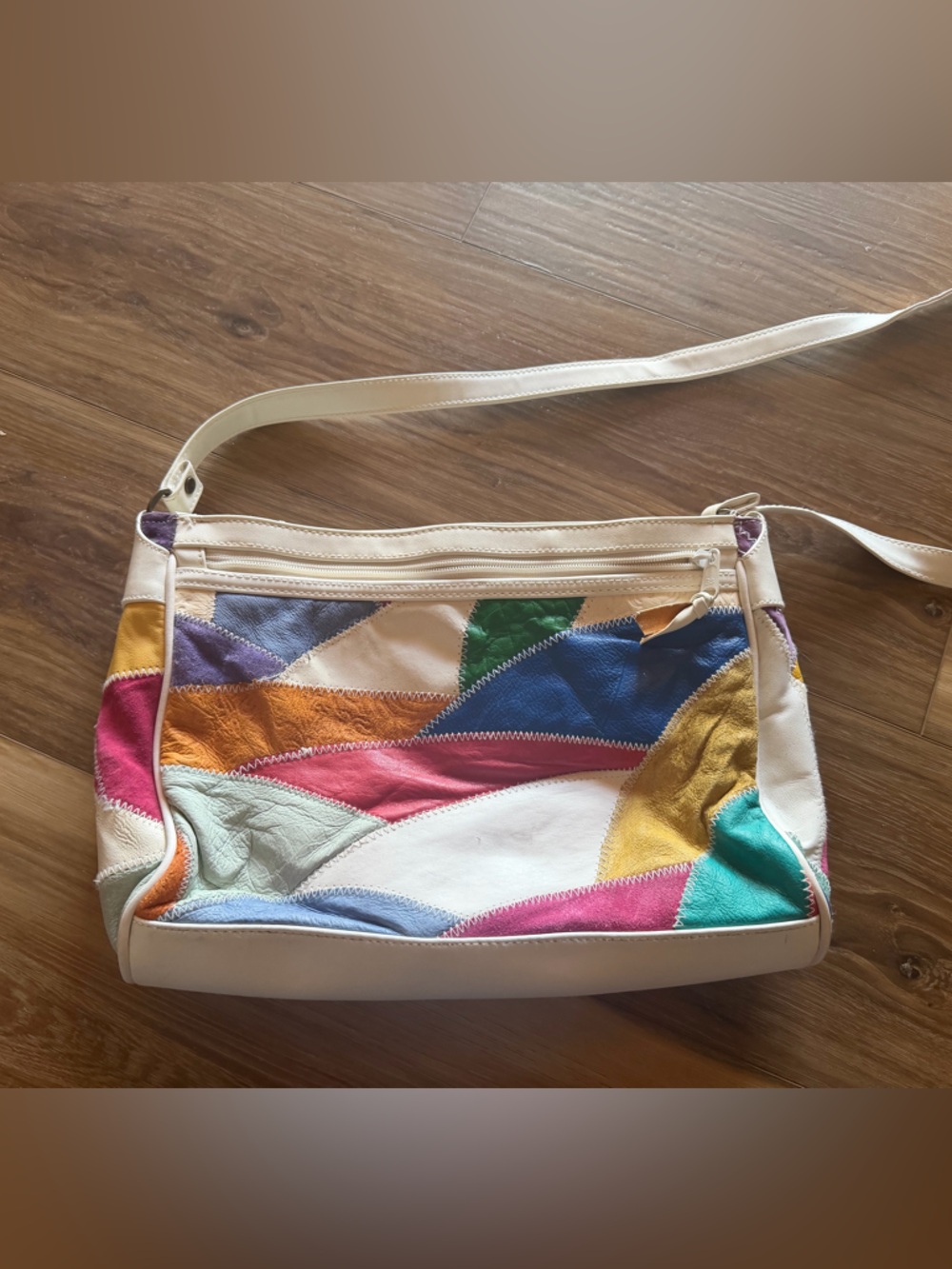 Multicolor Vintage Patchwork Leather Crossbody Bag - Cream Trim